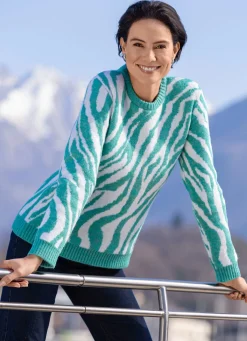 BADER Pullover mit flauschig weichem Griff TÜRKIS MELIERT-ECRU