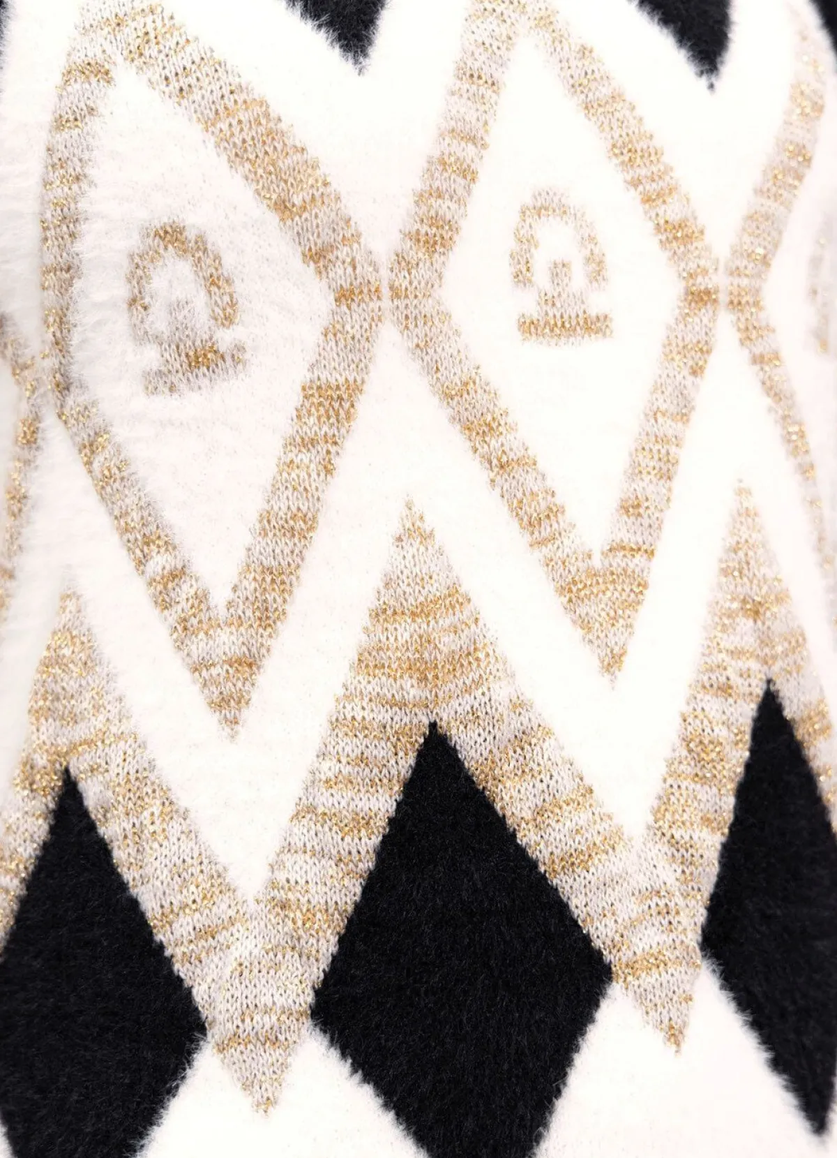 Discount Tizia Pullover mit flauschigem Effektgarn SCHWARZ-ECRU-GOLDFARBEN