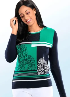 BADER Pullover mit floralem Jacquard-Dessin MARINE-GRÜN-ECRU