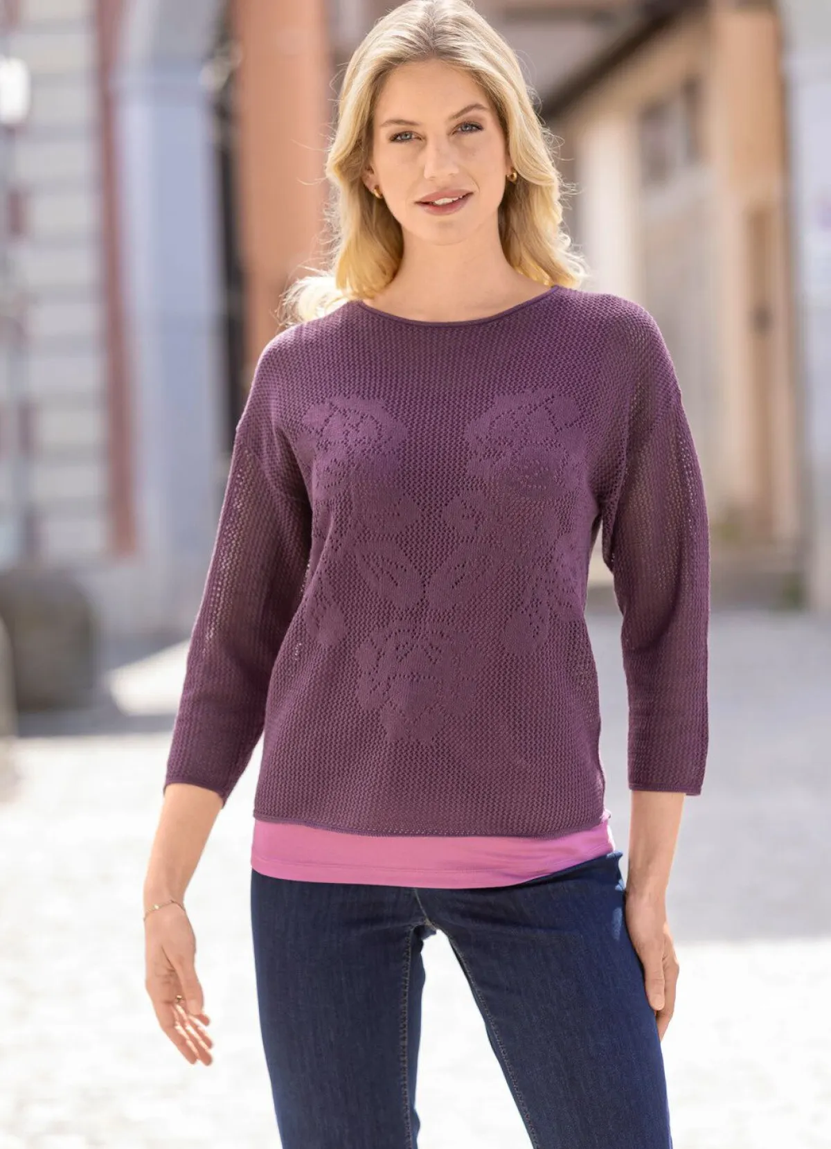 Online B/ANCA Pullover mit floralem Muster BEERE