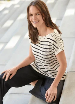 Best Tizia Pullover mit floralem Plättchenmotiv ECRU-SCHWARZ