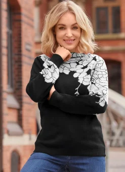 Discount laurakent Pullover mit floralen Jacquardakzenten SCHWARZ-WEISS