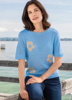Sale BADER Pullover mit Glitzer in Blumenmotiven BLEU