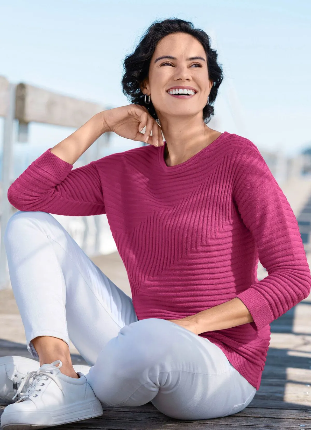 Best BADER Pullover mit grafischem Strukturmuster FUCHSIA
