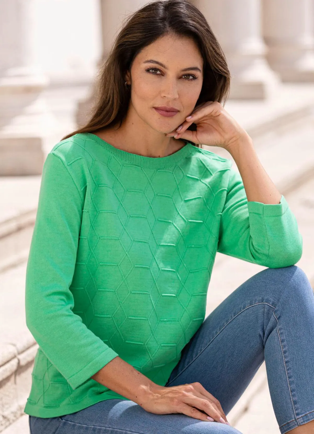 Best BADER Pullover mit grafischer Struktur GRÜN