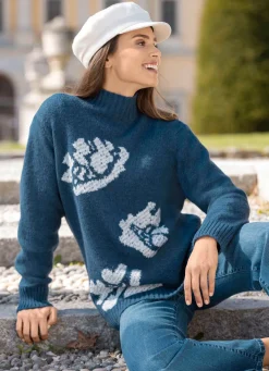 Clearance BADER Pullover mit Intarsien JEANSBLAU-WEISS