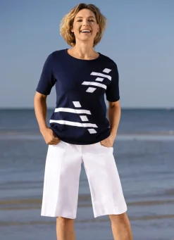 Sale BADER Pullover mit Intarsien-Vorderteil MARINE-WEISS