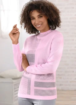Best BADER Pullover mit Jacquard-Dessin ROSE-GRAU MELIERT