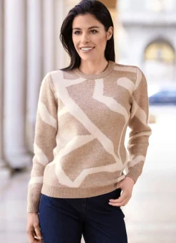 Hot BADER Pullover mit Jacquardmuster BEIGE-WOLLWEISS