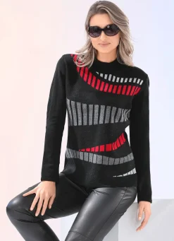 Sale BADER Pullover mit Jacquard-Vorderteil SCHWARZ-ROT-GRAU