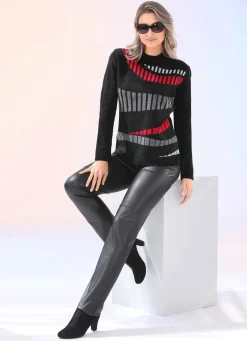 Sale BADER Pullover mit Jacquard-Vorderteil SCHWARZ-ROT-GRAU