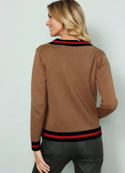 Discount BADER Pullover mit Kontrastringeln CAMEL-KORALLE-SCHWARZ