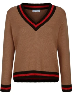 Discount BADER Pullover mit Kontrastringeln CAMEL-KORALLE-SCHWARZ