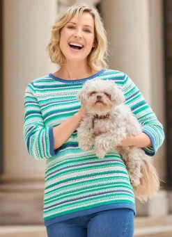 BADER Pullover mit Mustermix im Ringeldessin JEANSBLAU-JADEGRÜN-MULTICOLOR