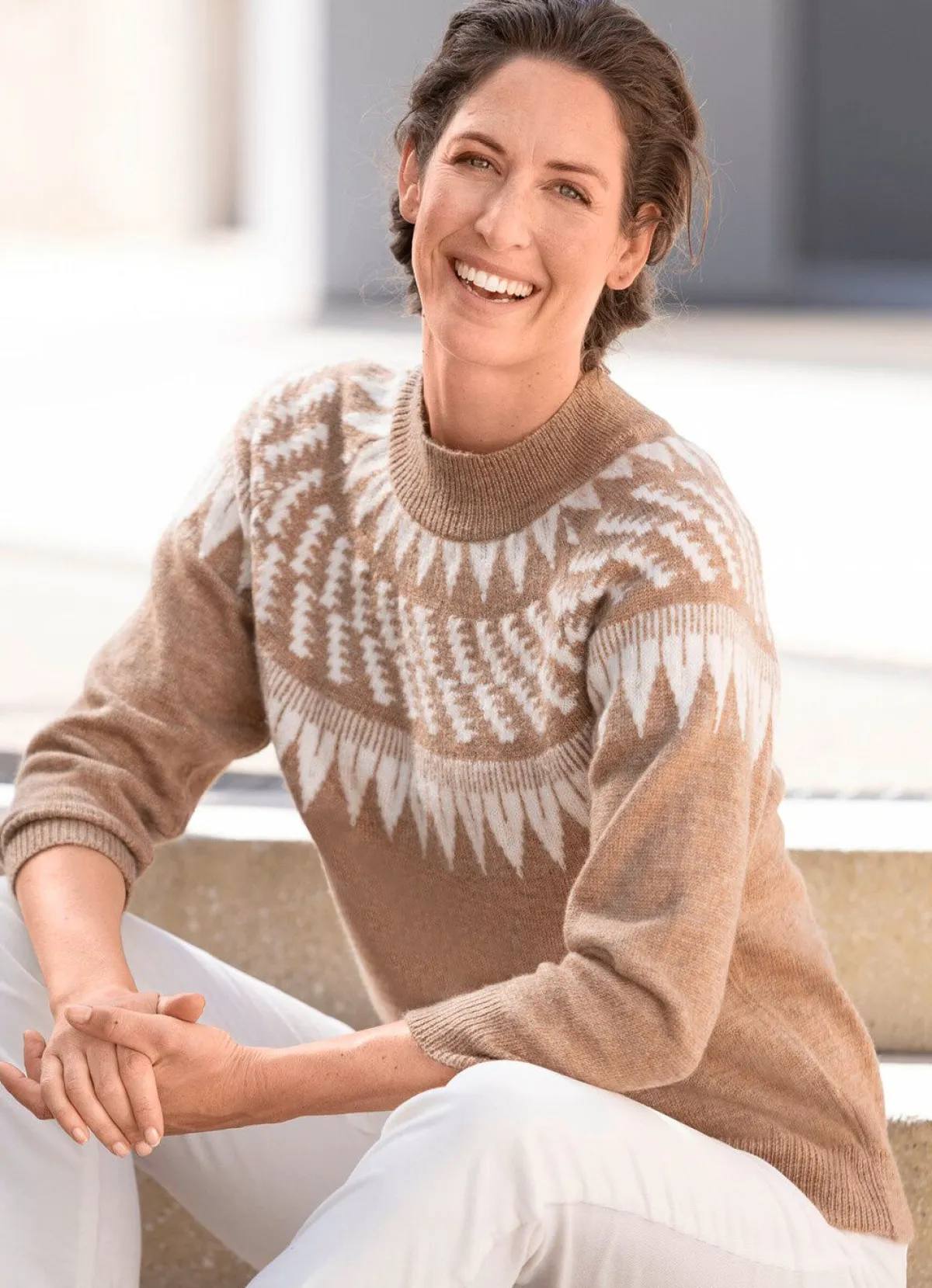 Outlet BADER Pullover mit Norwegermuster CAMEL-ECRU