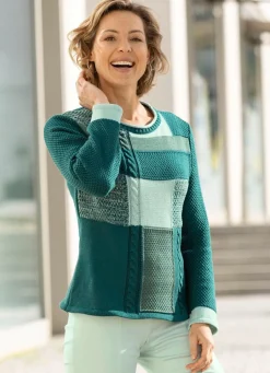 Best BADER Pullover mit Patchworkdessin SMARAGD-JADEGRÜN-MULTICOLOR