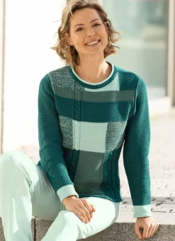 Best BADER Pullover mit Patchworkdessin SMARAGD-JADEGRÜN-MULTICOLOR