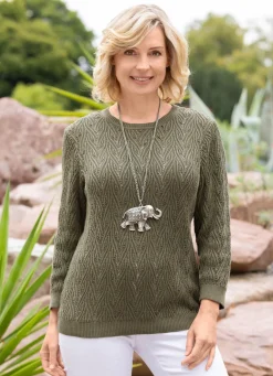 Discount BADER Pullover mit raffinierter Struktur mit Ajourakzenten KHAKI