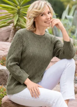 Discount BADER Pullover mit raffinierter Struktur mit Ajourakzenten KHAKI