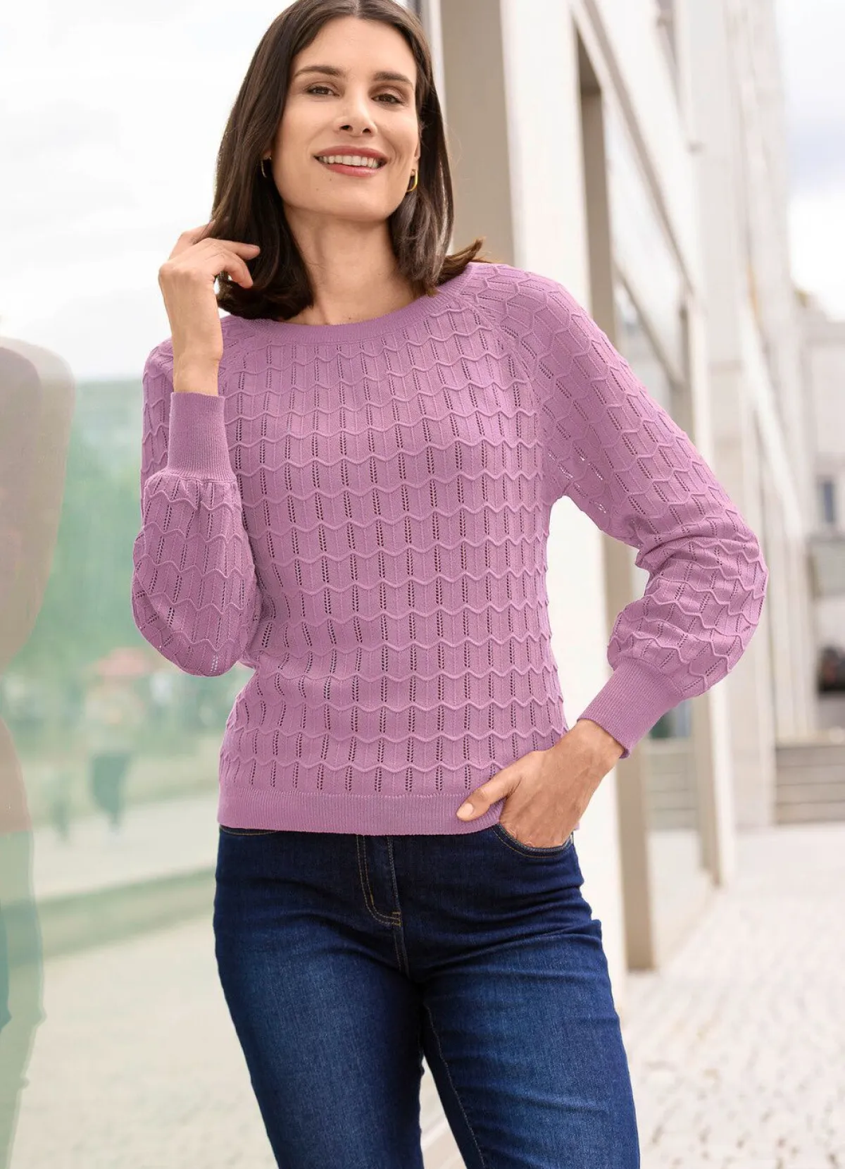 Best BADER Pullover mit Raglanärmeln in leichter Ballonform FLIEDER
