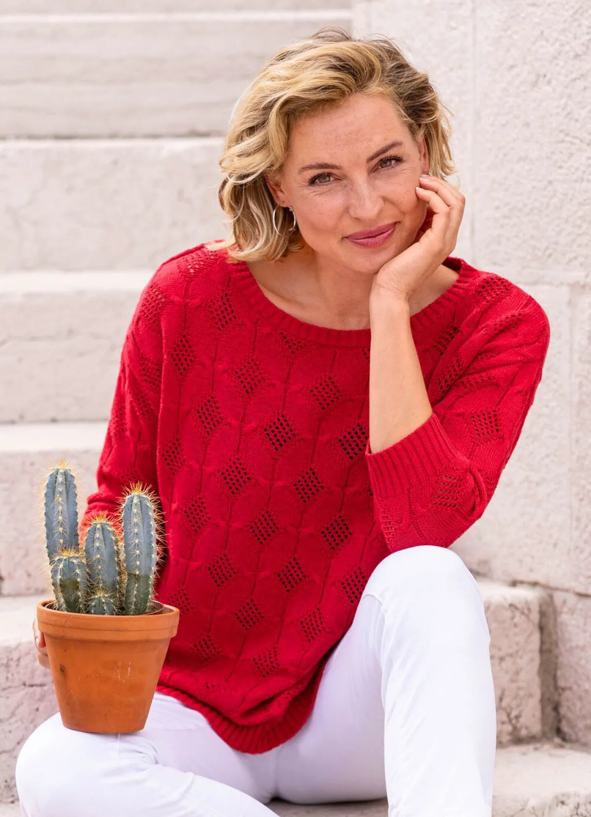 Clearance BADER Pullover mit Rautendessin ROT