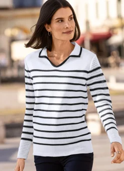 Hot BADER Pullover mit recycelter Baumwolle WEISS-MARINE