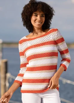 New BADER Pullover mit recycelter Baumwolle ORANGE-BEIGE-WEISS