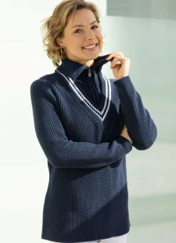 BADER Pullover mit recycelter Baumwolle MARINE-ECRU