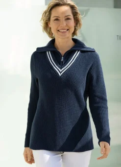 BADER Pullover mit recycelter Baumwolle MARINE-ECRU