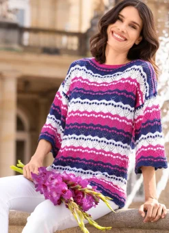 Best BADER Pullover mit Ringeldessin DUNKELBLAU-FUCHSIA-ECRU