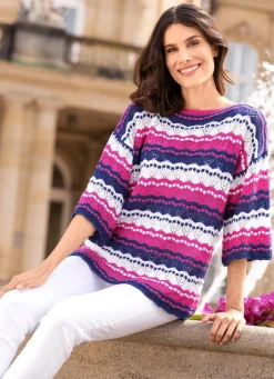 Best BADER Pullover mit Ringeldessin DUNKELBLAU-FUCHSIA-ECRU