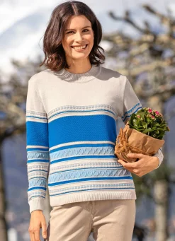 Discount BADER Pullover mit Ringeldessin SAND-BLAU