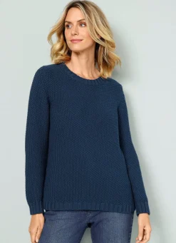 Best BADER Pullover mit Schal in Grobstrick PETROL-COGNAC-MINT