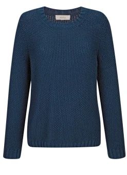 Best BADER Pullover mit Schal in Grobstrick PETROL-COGNAC-MINT