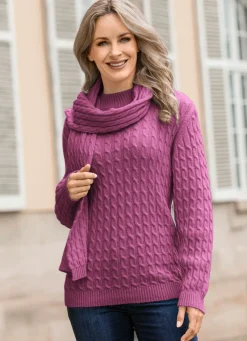 New BADER Pullover mit Schal in weicher Qualität BEERE