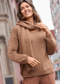 Discount BADER Pullover mit Schal und in flauschiger Kuschelqualität CAMEL MELIERT