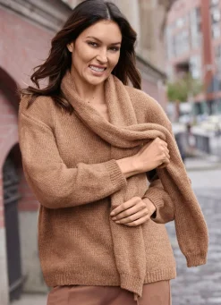 Discount BADER Pullover mit Schal und in flauschiger Kuschelqualität CAMEL MELIERT