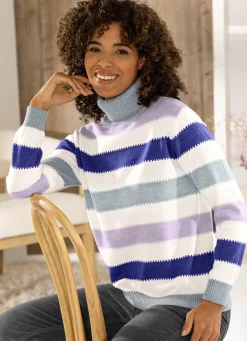 Sale BADER Pullover mit Schurwolle NATUR-LILA-MULTICOLOR