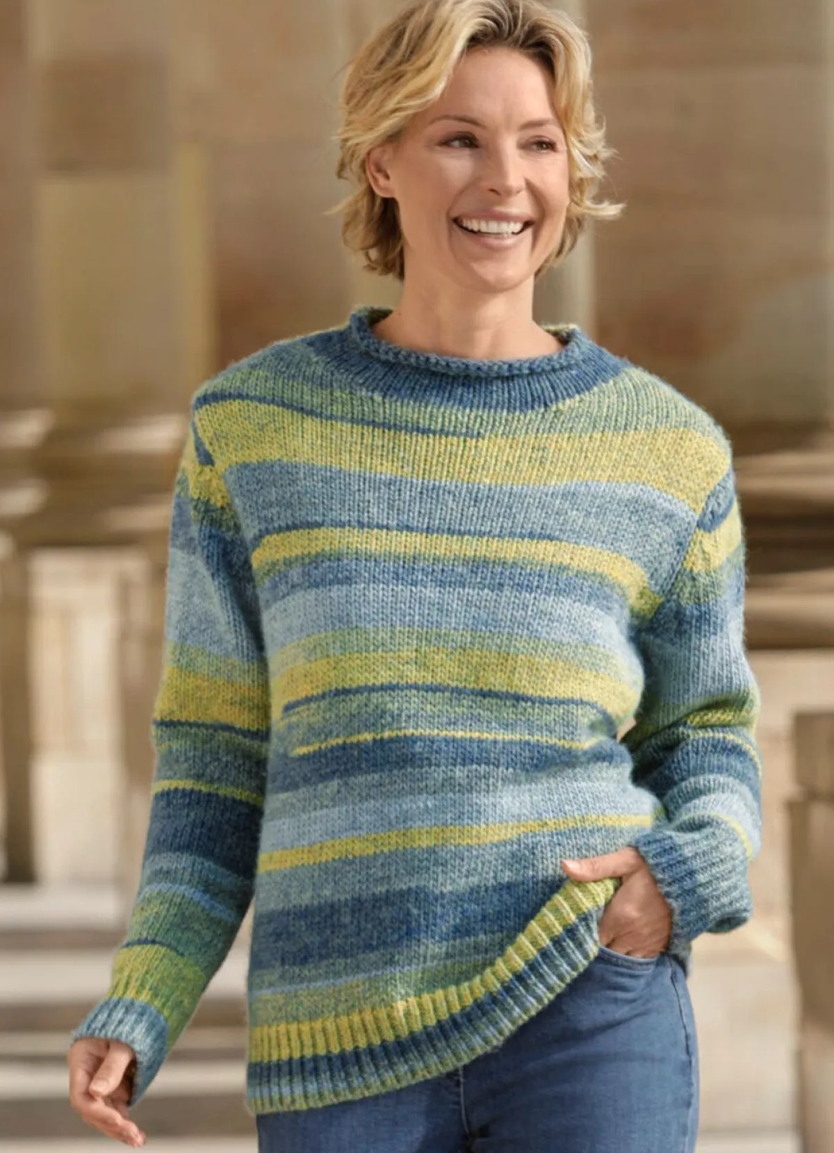 Online BADER Pullover mit Schurwolle BLAU-GELB-MULTICOLOR