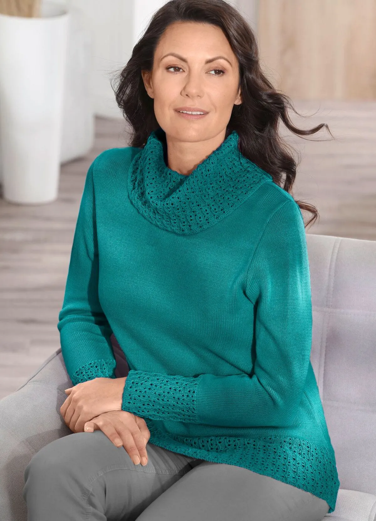 Hot BADER Pullover mit Schurwolle PETROL