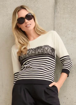 Online Tizia Pullover mit Spitzenbesatz ECRU-SCHWARZ