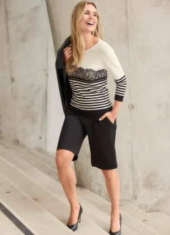 Online Tizia Pullover mit Spitzenbesatz ECRU-SCHWARZ