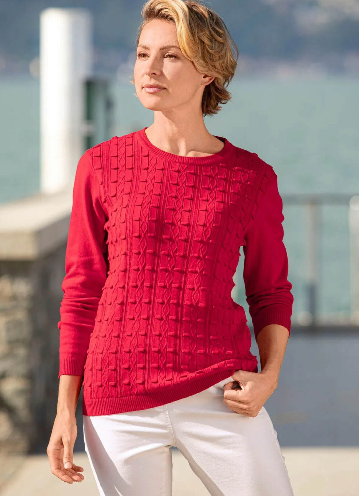 Discount BADER Pullover mit streckendem Strukturmuster ROT