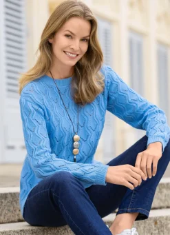 Hot BADER Pullover mit streckendem Wellendessin AZURBLAU