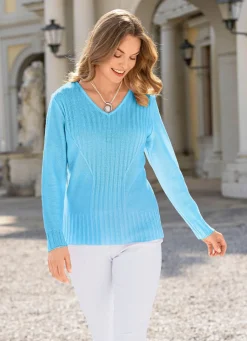 Hot BADER Pullover mit streckenden Strukturstreifen HELLBLAU