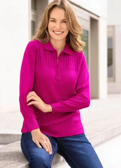 Best BADER Pullover mit streckenden Strukturstreifen FUCHSIA