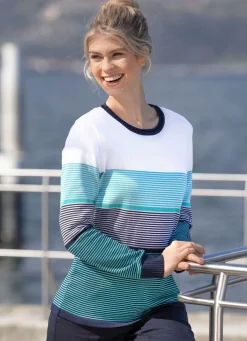 Hot BADER Pullover mit Streifen rundum MARINE-TÜRKIS-WEISS