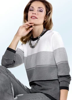 BADER Pullover mit Streifen rundum ANTHRAZIT-GRAU-ECRU