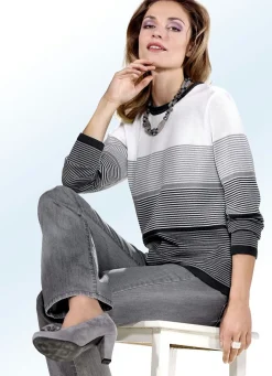 BADER Pullover mit Streifen rundum ANTHRAZIT-GRAU-ECRU