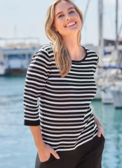 Discount BADER Pullover mit Streifenmuster SCHWARZ-WEISS